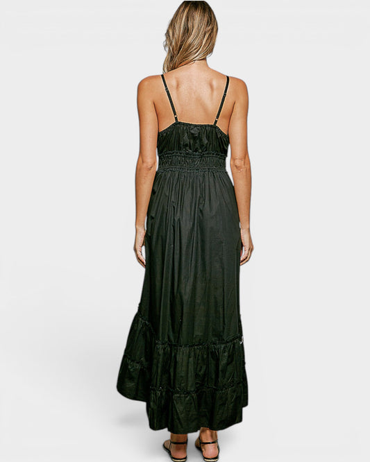 Black Embroidered Cotton Maxi Dress