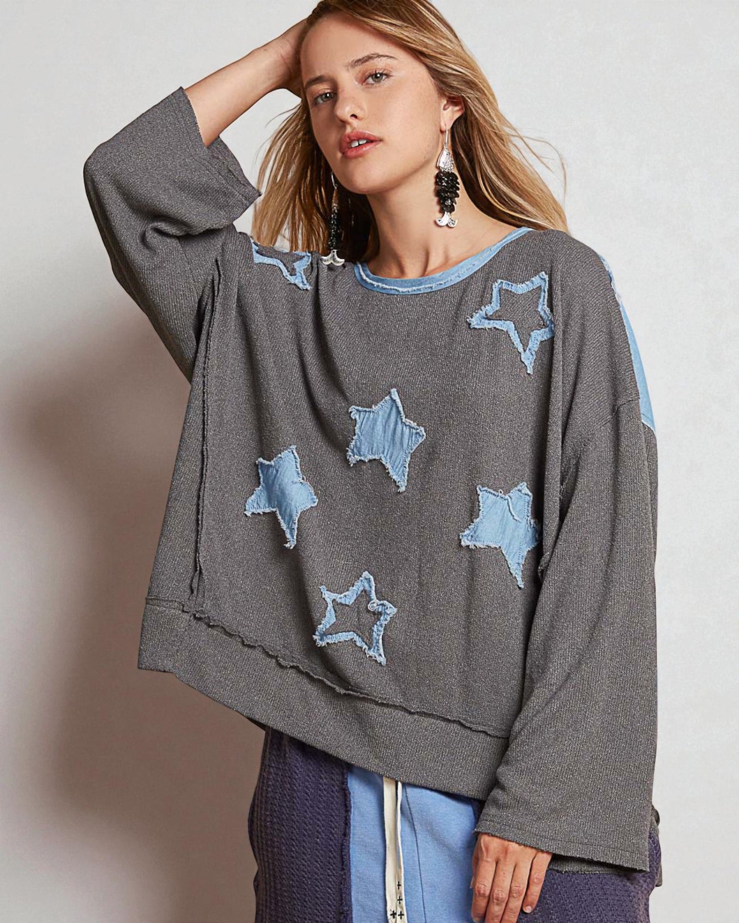 Charcoal Star Patch Oversized Sweater