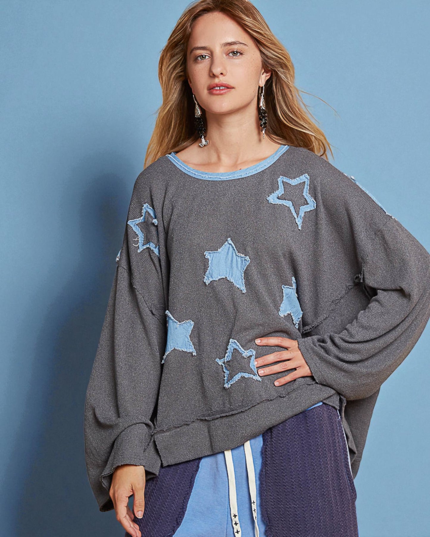 Charcoal Star Patch Oversized Sweater