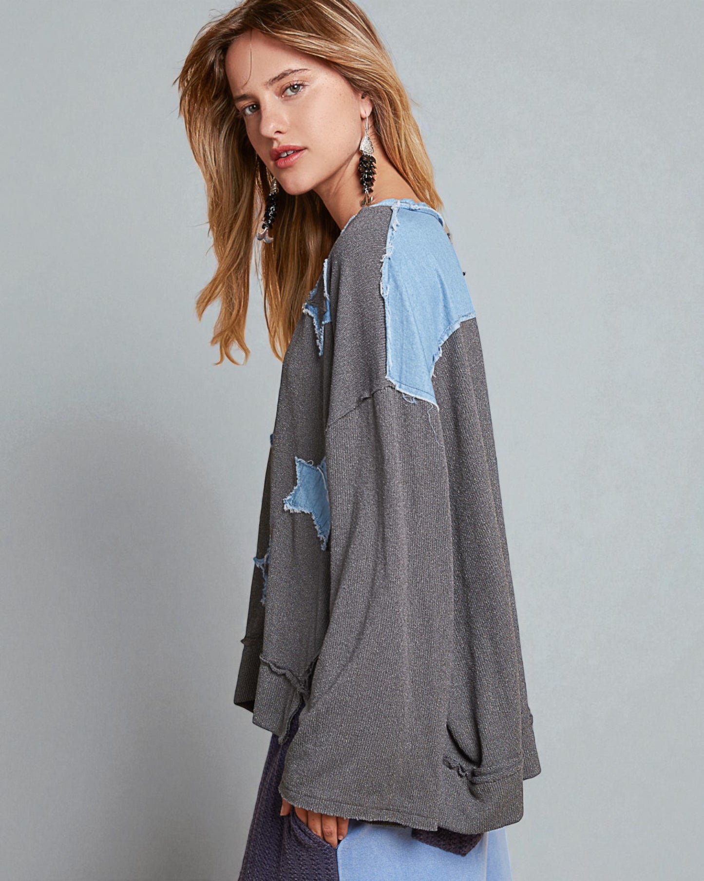 Charcoal Star Patch Oversized Sweater