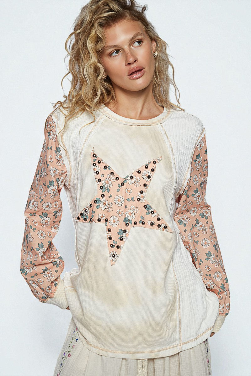 Cream Floral Star Patch Thermal Top