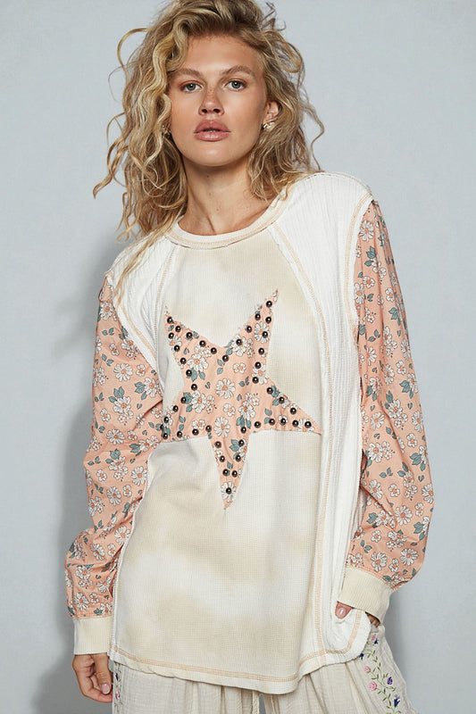 Cream Floral Star Patch Thermal Top