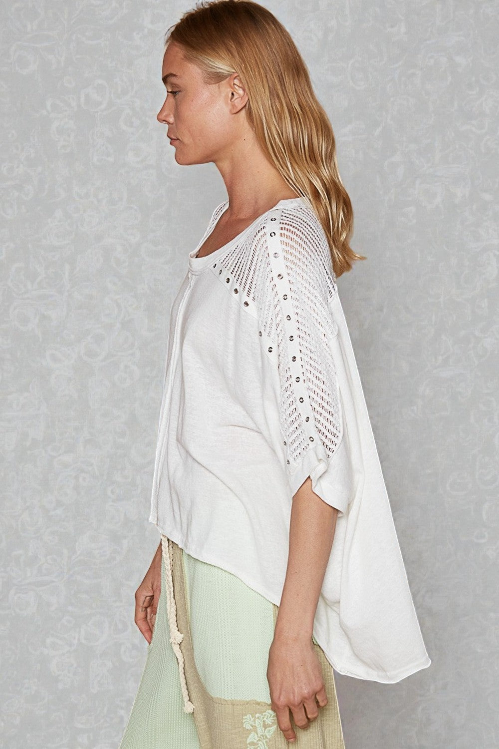 White Open-Knit Grommet Sleeve Top