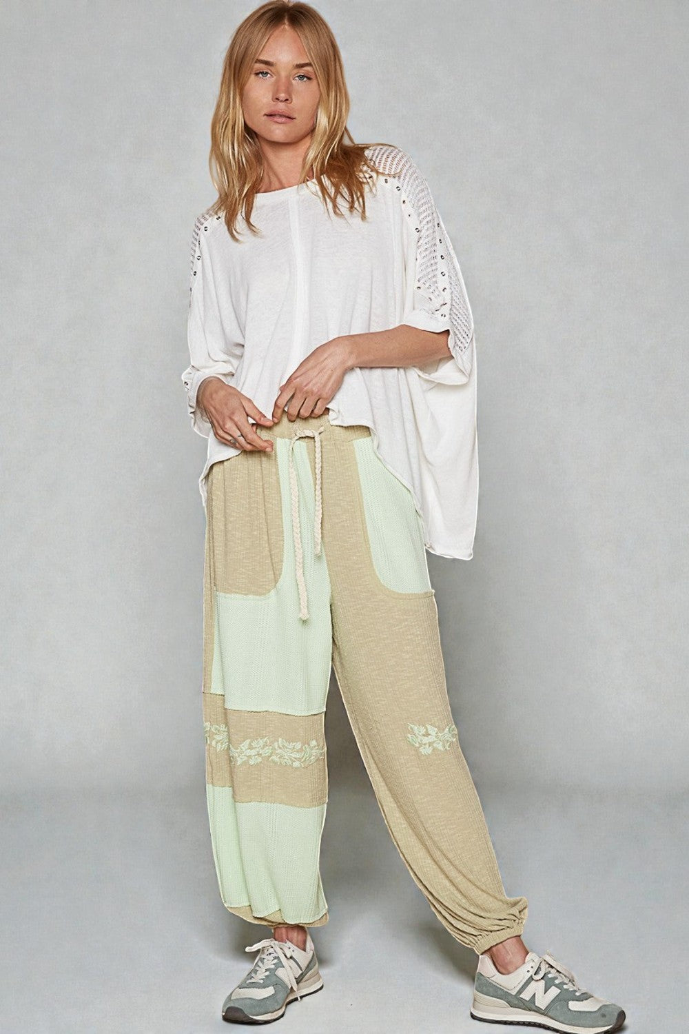 White Open-Knit Grommet Sleeve Top