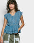 Denim Blue Embroidered Peplum Top