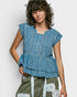 Denim Blue Embroidered Peplum Top