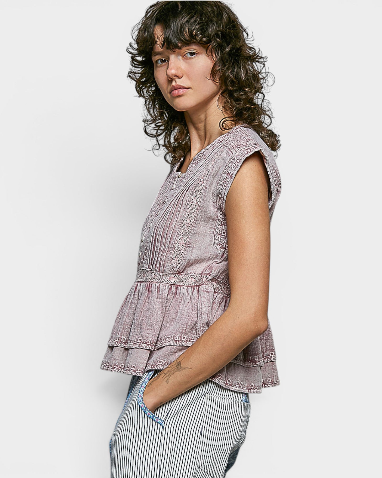 Pink Embroidered Peplum Top