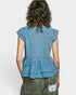 Denim Blue Embroidered Peplum Top