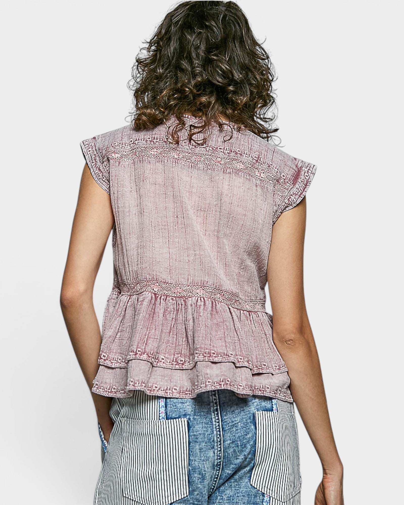 Pink Embroidered Peplum Top