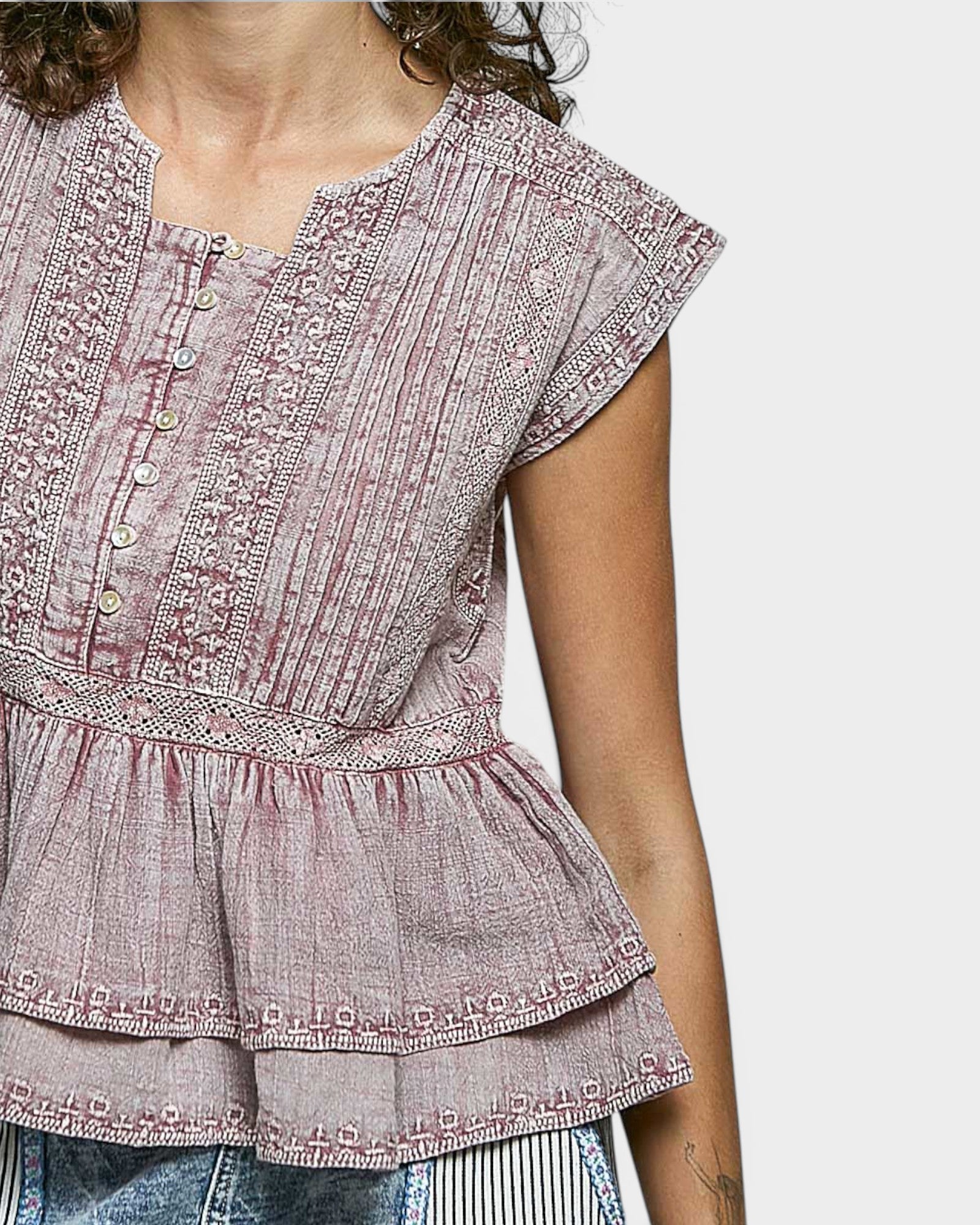 Pink Embroidered Peplum Top