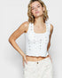 White Studded Ribbed Crop Tank Top