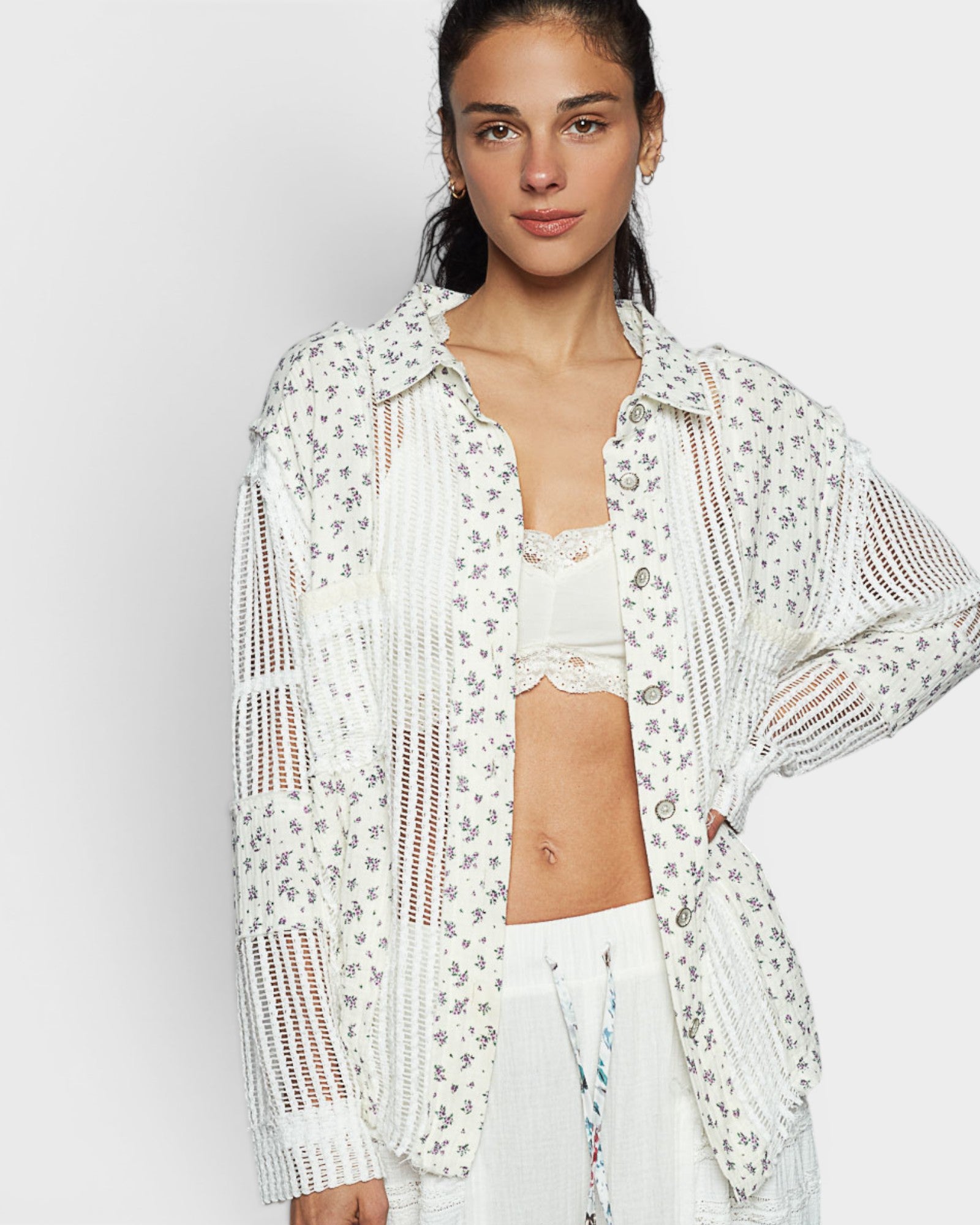 Ivory Floral Cotton Button-Up Shirt