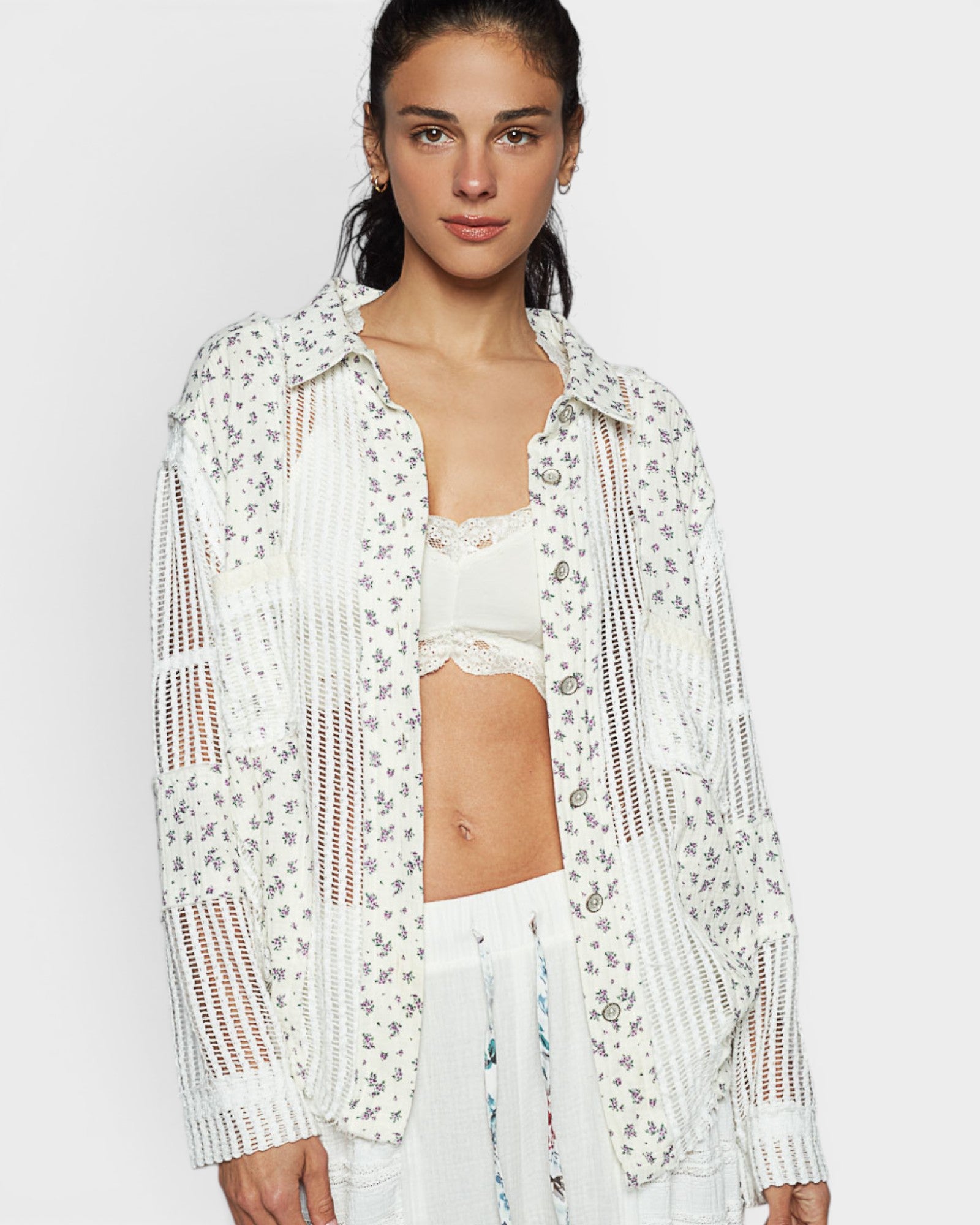 Ivory Floral Cotton Button-Up Shirt