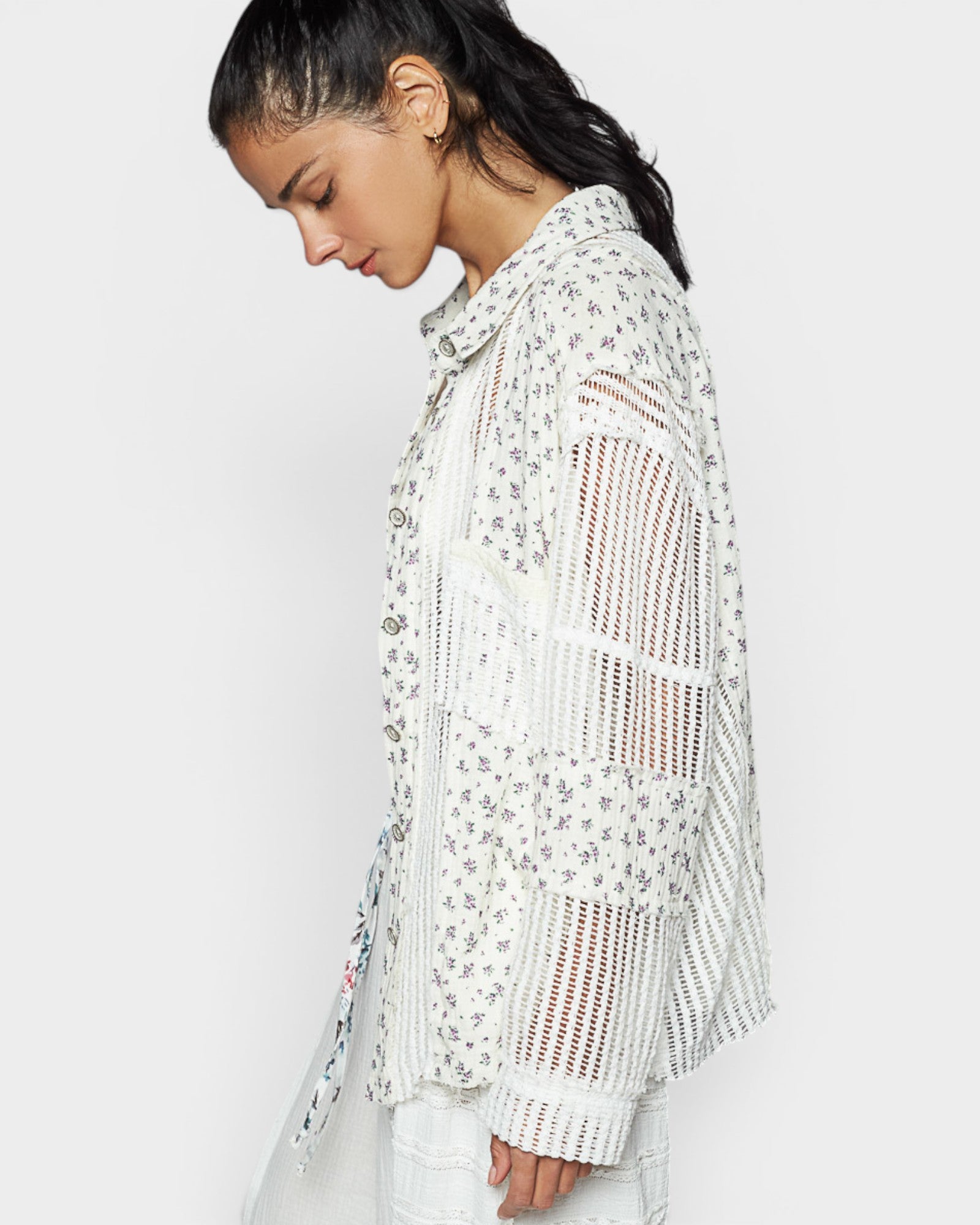Ivory Floral Cotton Button-Up Shirt