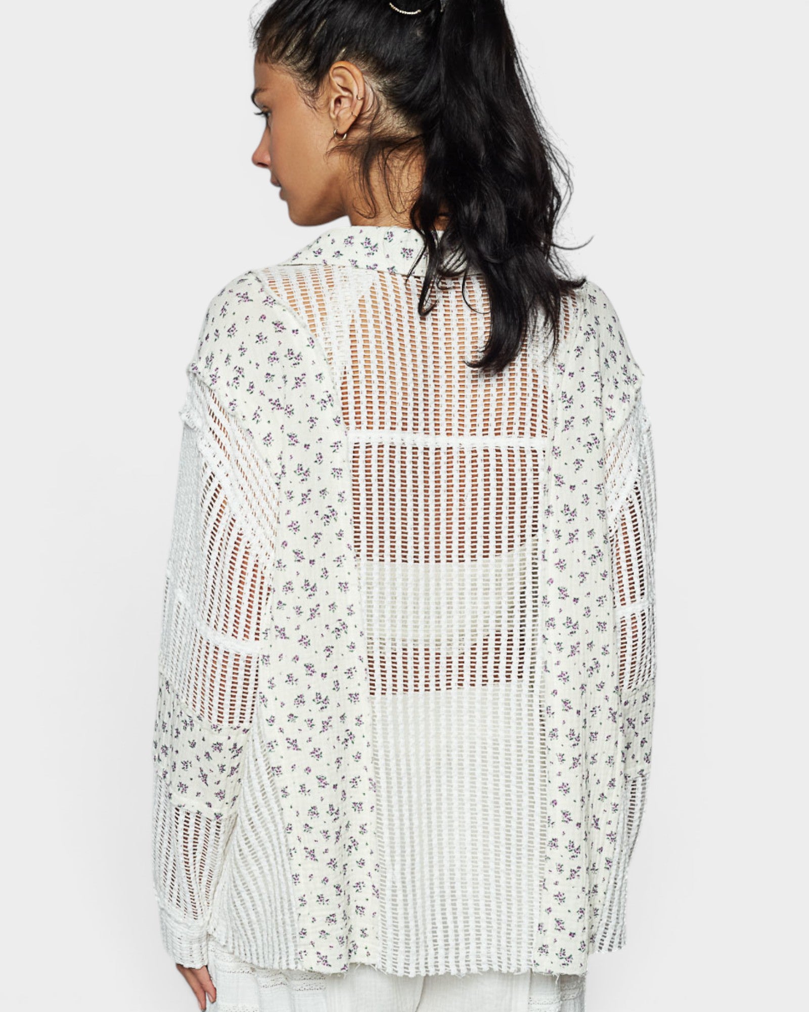 Ivory Floral Cotton Button-Up Shirt