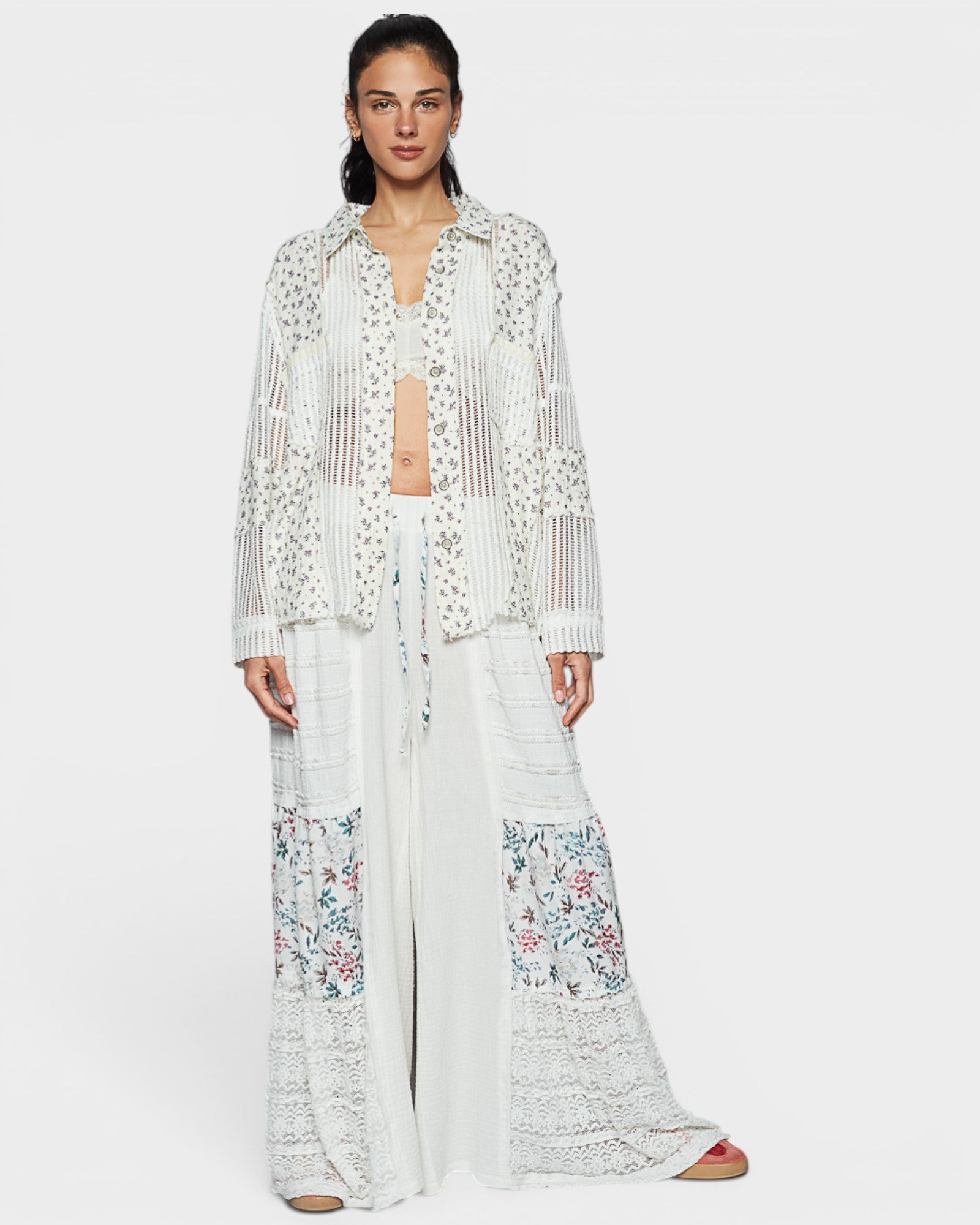 Ivory Floral Cotton Button-Up Shirt
