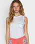 White Contrast Stitch Pocket Tank
