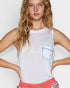 White Contrast Stitch Pocket Tank