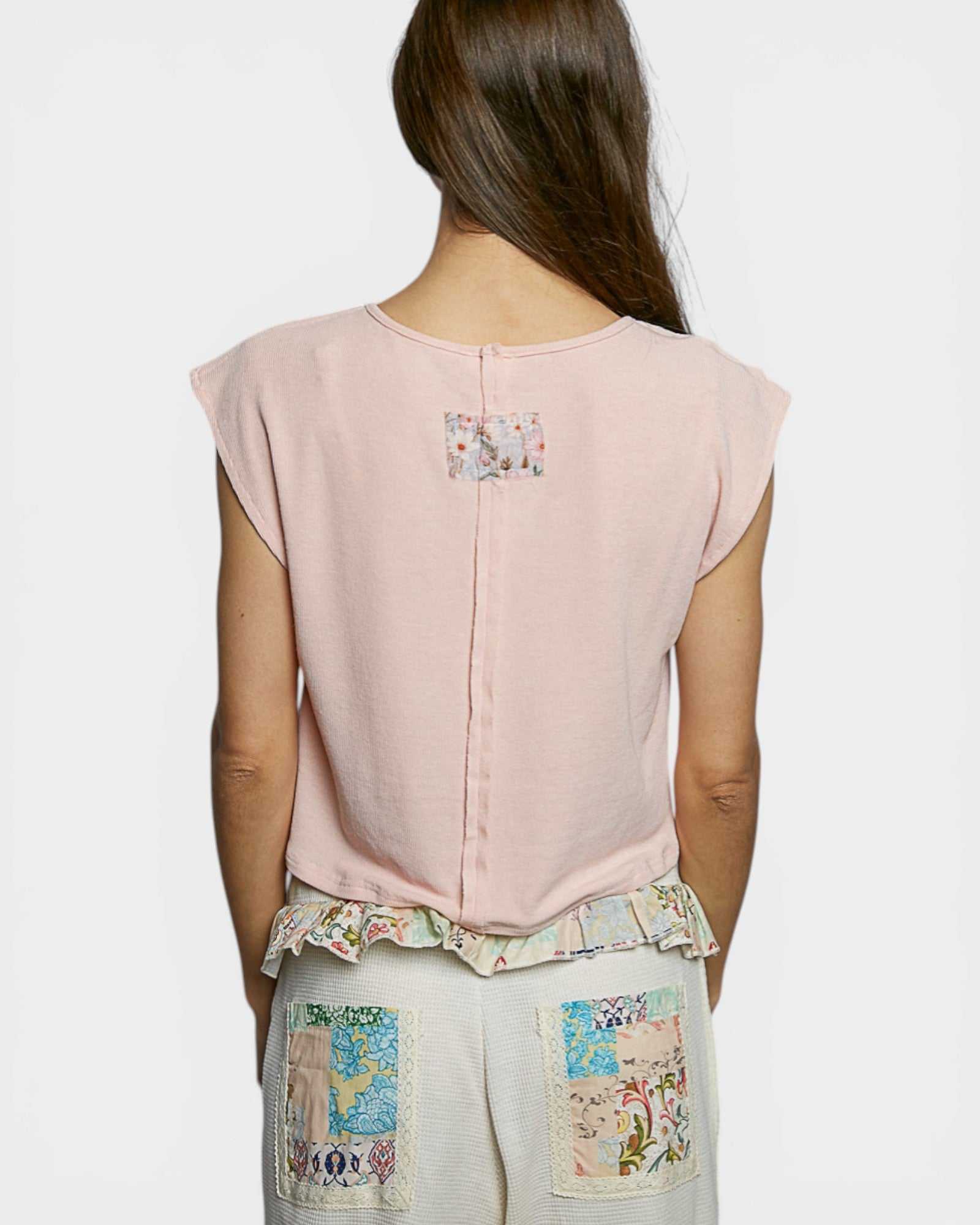 Blush Floral Lace Stripe Cap Sleeve Top