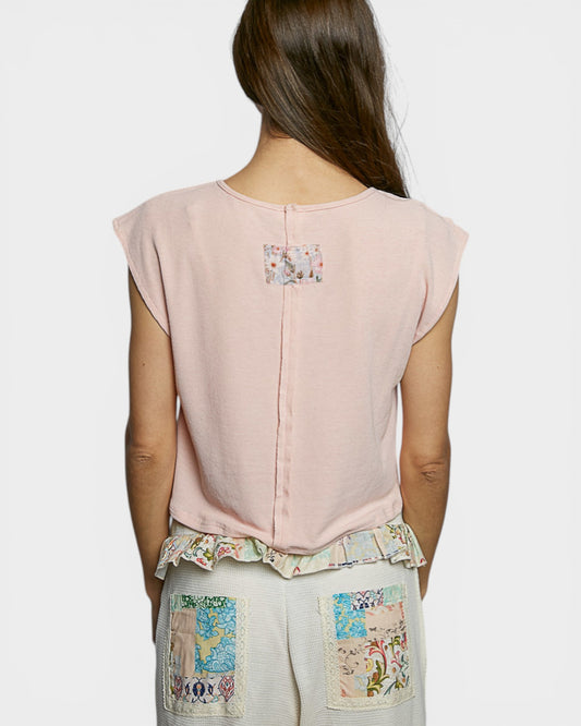 Blush Floral Lace Stripe Cap Sleeve Top