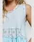 Light blue sleeveless dress with floral details on a white background