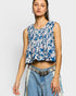 Teal Floral Pintuck Cropped Top