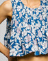 Teal Floral Pintuck Cropped Top