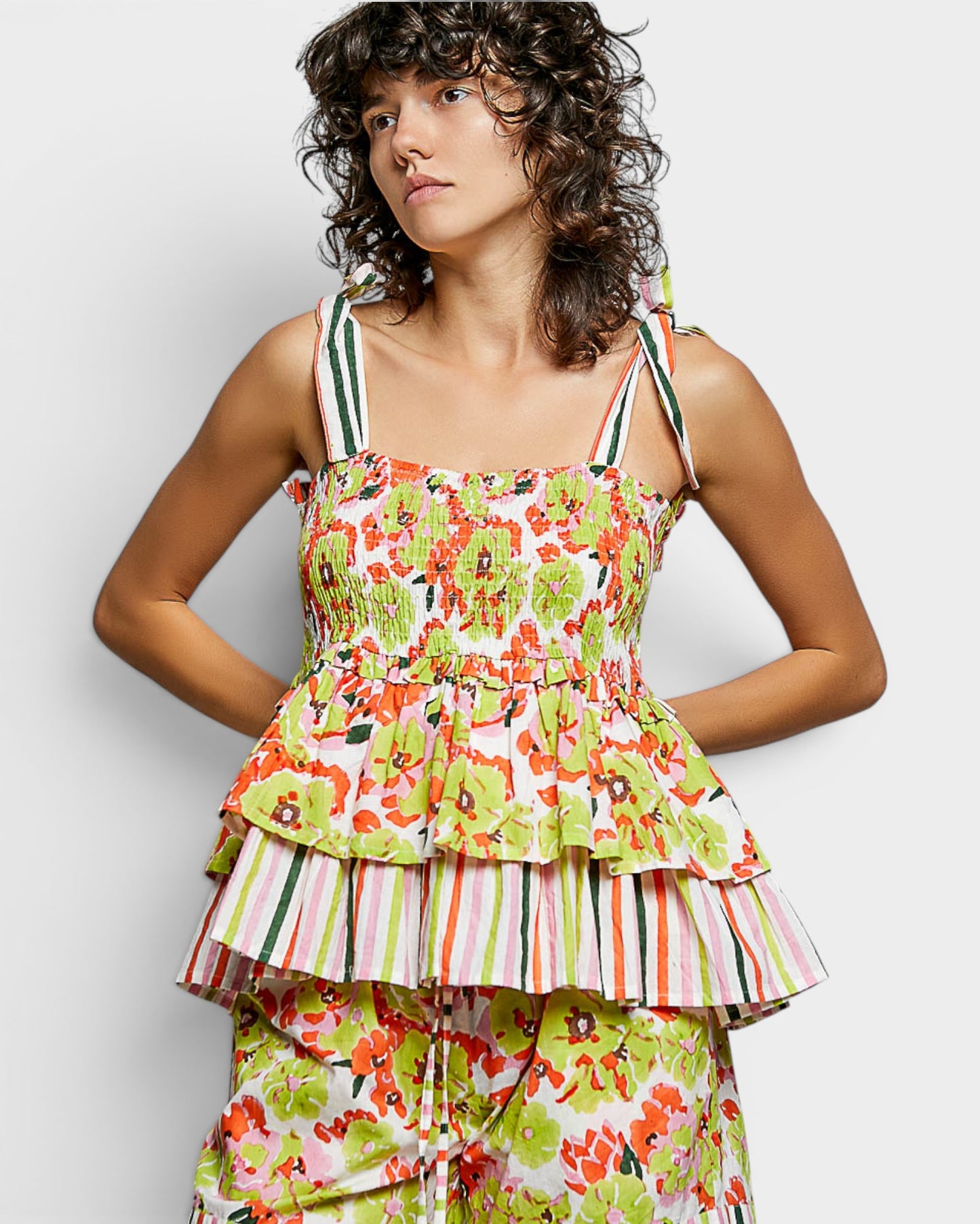 Lime Floral Tie-Strap Top