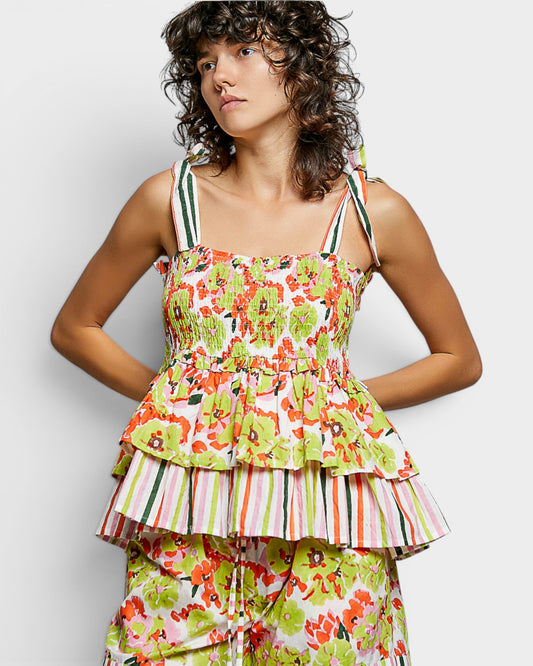 Lime Floral Tie-Strap Top