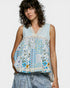 Blue Multi Patchwork Lace Back Tank Top