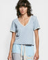 Light Blue Floral Ribbed Lace Trim Tee