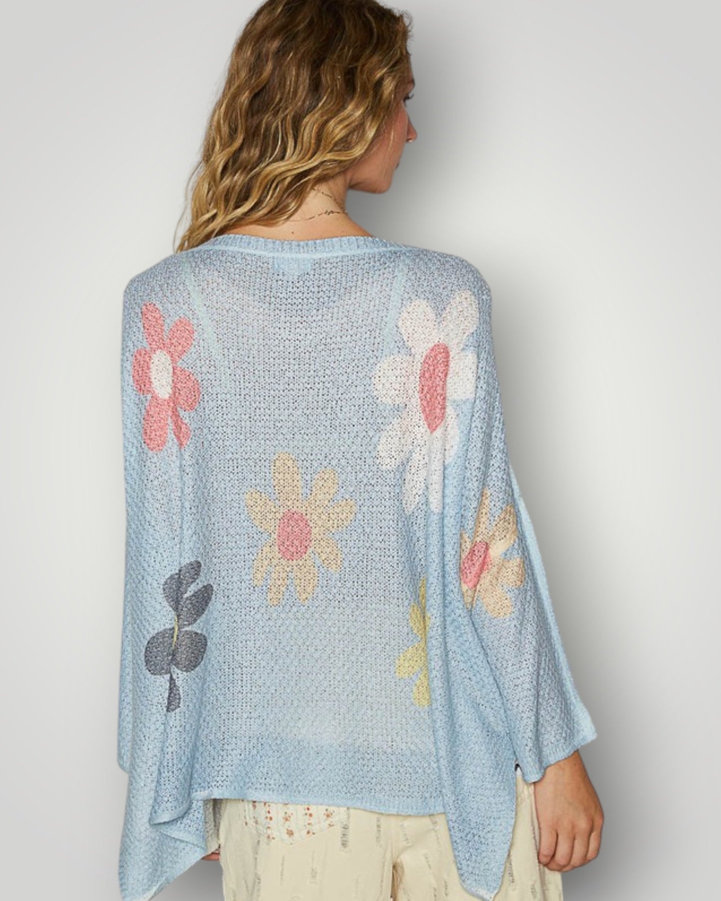 Sky Blue Floral Knit Sweater