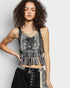 Charcoal Embroidered Fringe Crop Tank