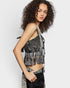 Charcoal Embroidered Fringe Crop Tank