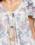 Floral patterned kimono-style garment with a focus on the neckline and sleeves.