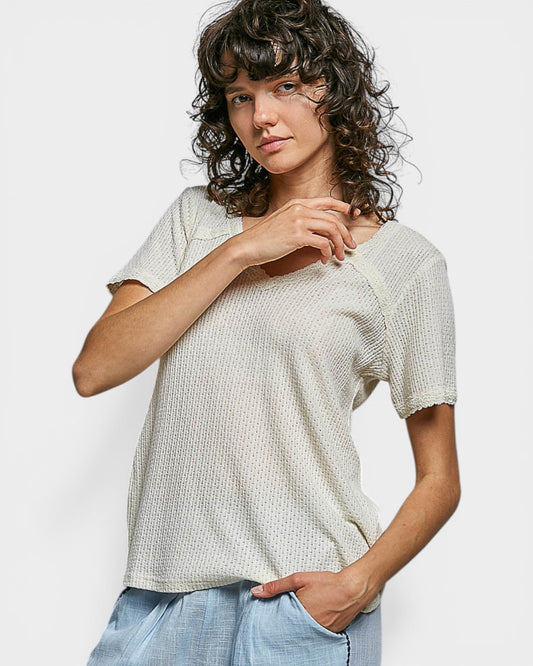 Cream Lace Trim Waffle Knit Top