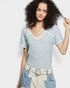 Powder Blue Lace Trim Waffle Knit Top