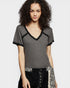 Charcoal Lace Trim Waffle Knit Top