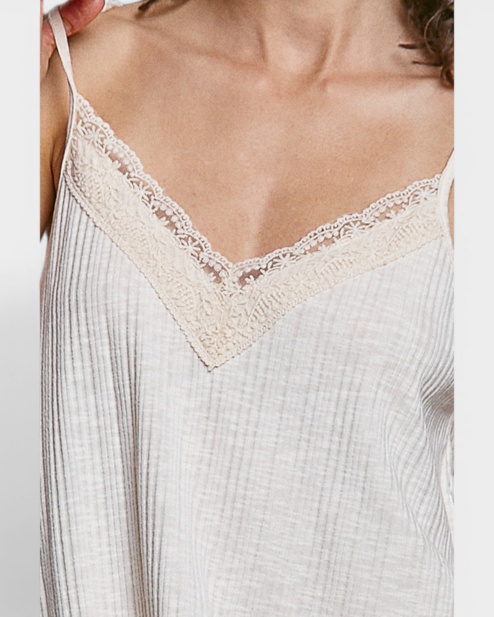 Soft Cream Lace Trim Ribbed Cami