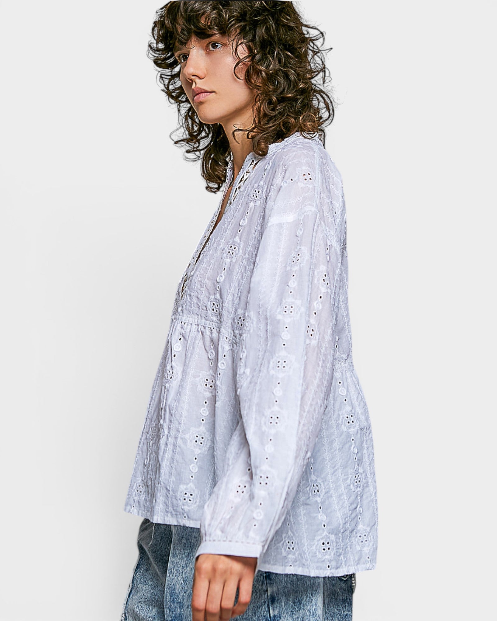Off White Eyelet Lace Babydoll Blouse