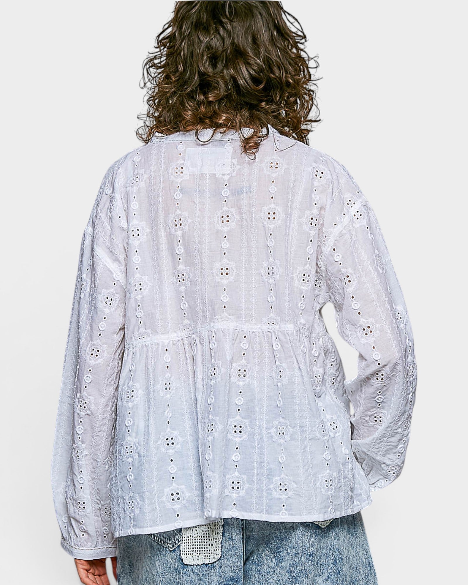 Off White Eyelet Lace Babydoll Blouse