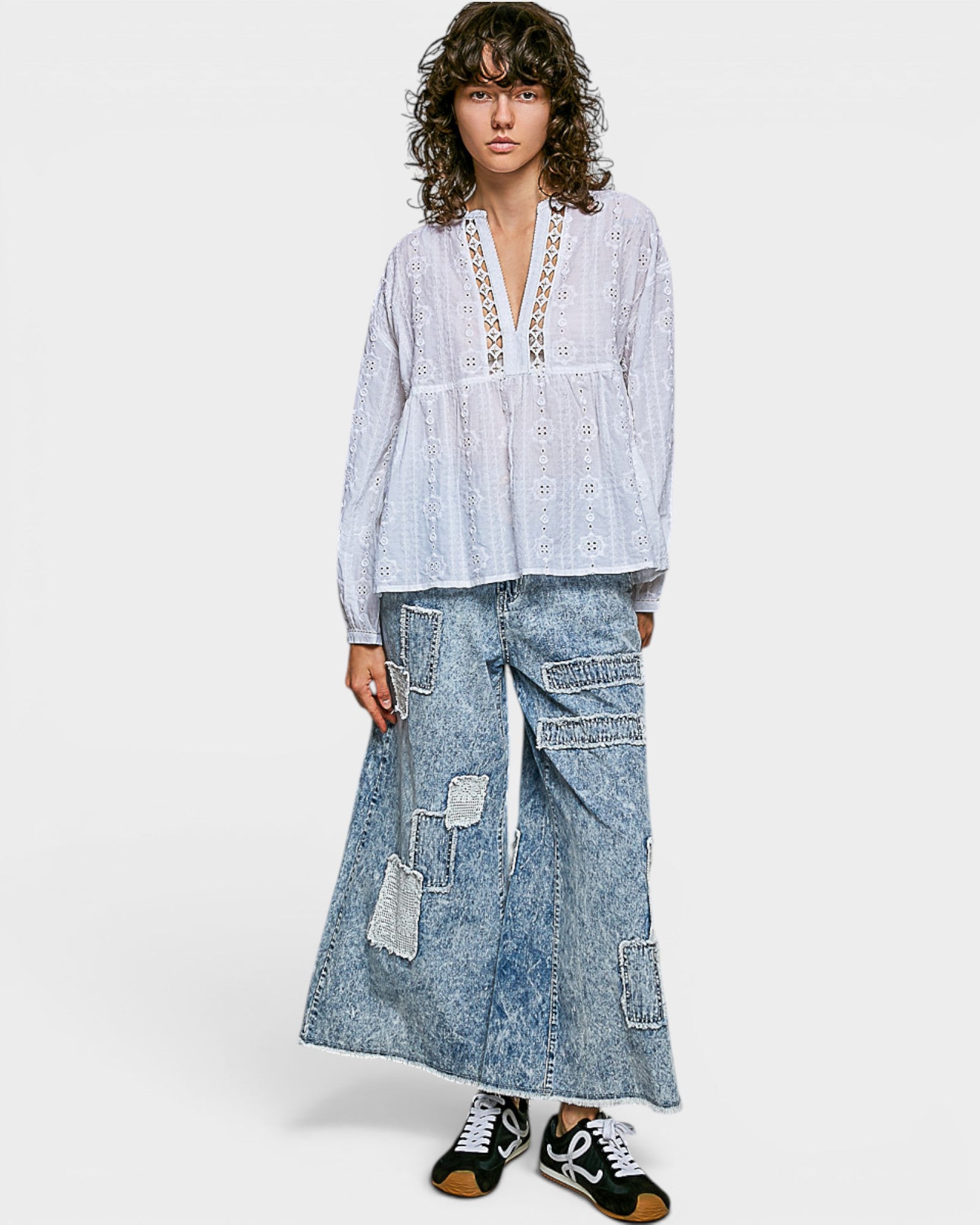 Off White Eyelet Lace Babydoll Blouse