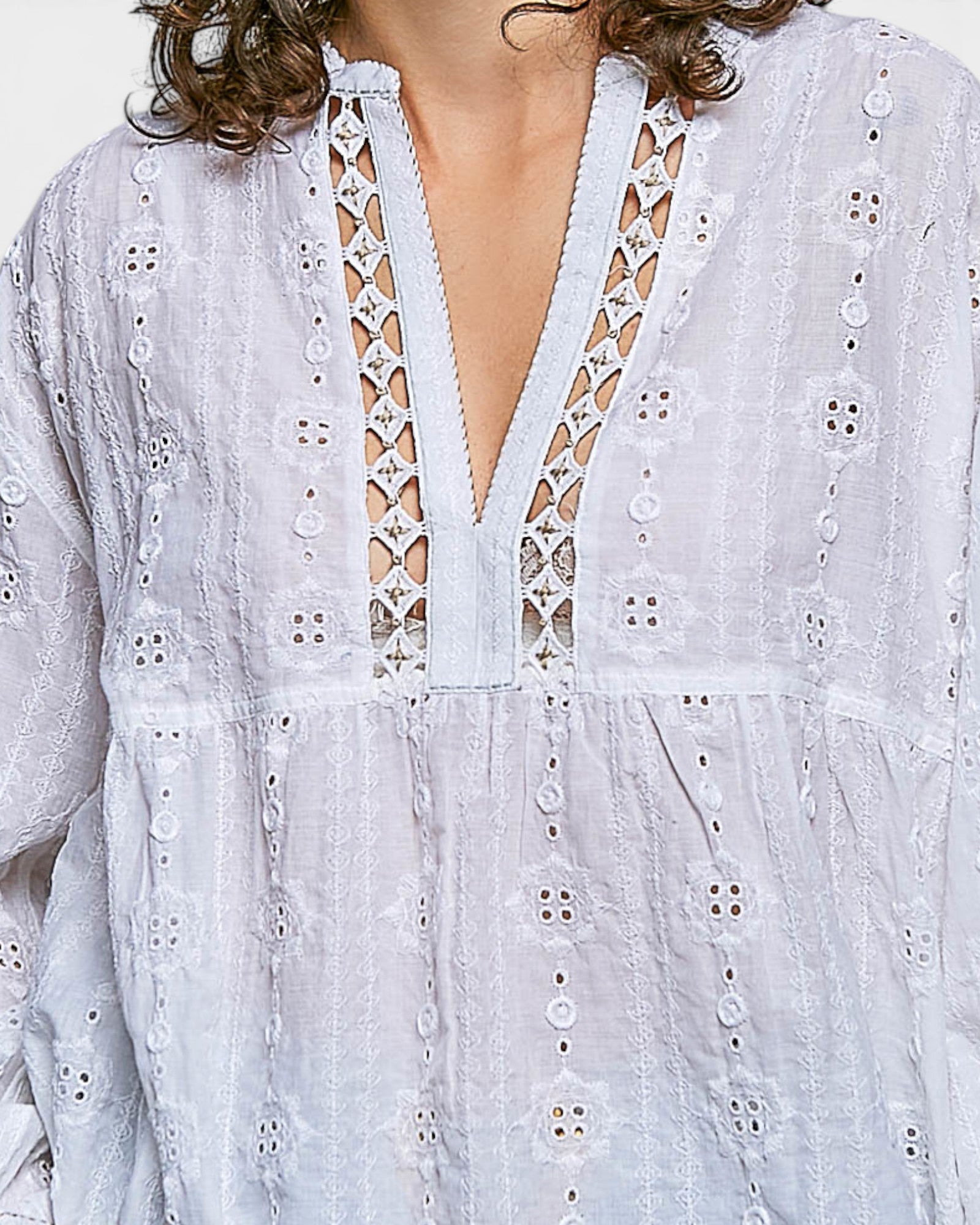 Off White Eyelet Lace Babydoll Blouse