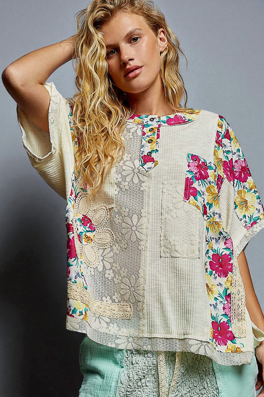 Ivory Floral Patchwork Top
