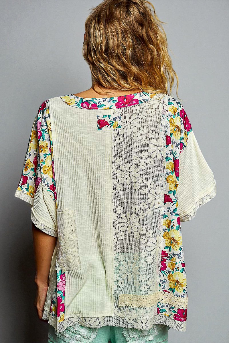 Ivory Floral Patchwork Top