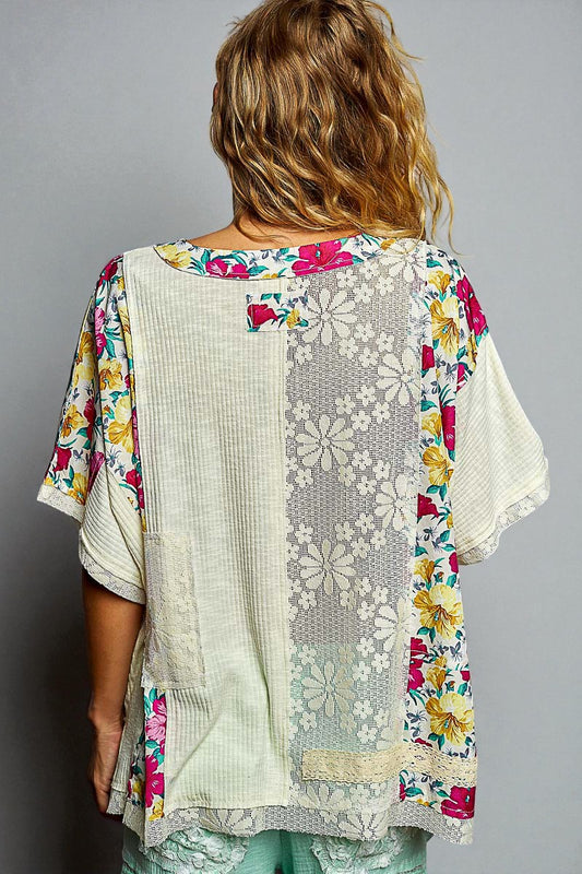 Ivory Floral Patchwork Top