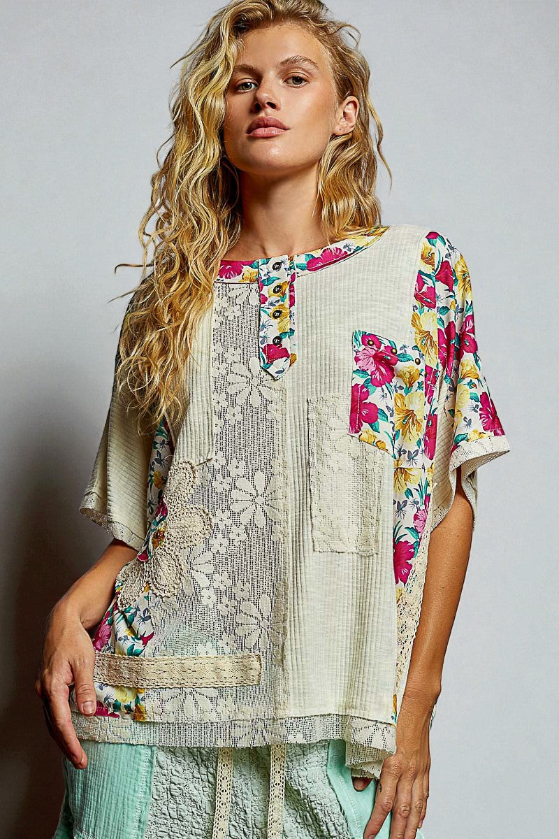 Ivory Floral Patchwork Top