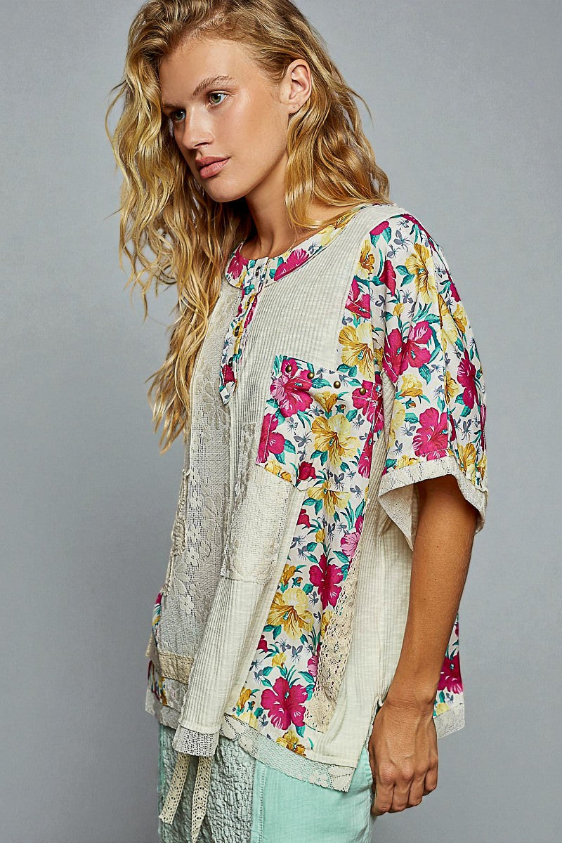 Ivory Floral Patchwork Top