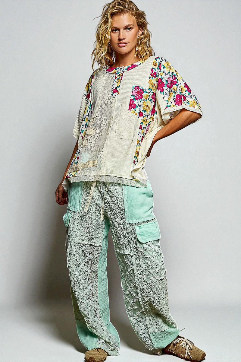 Ivory Floral Patchwork Top