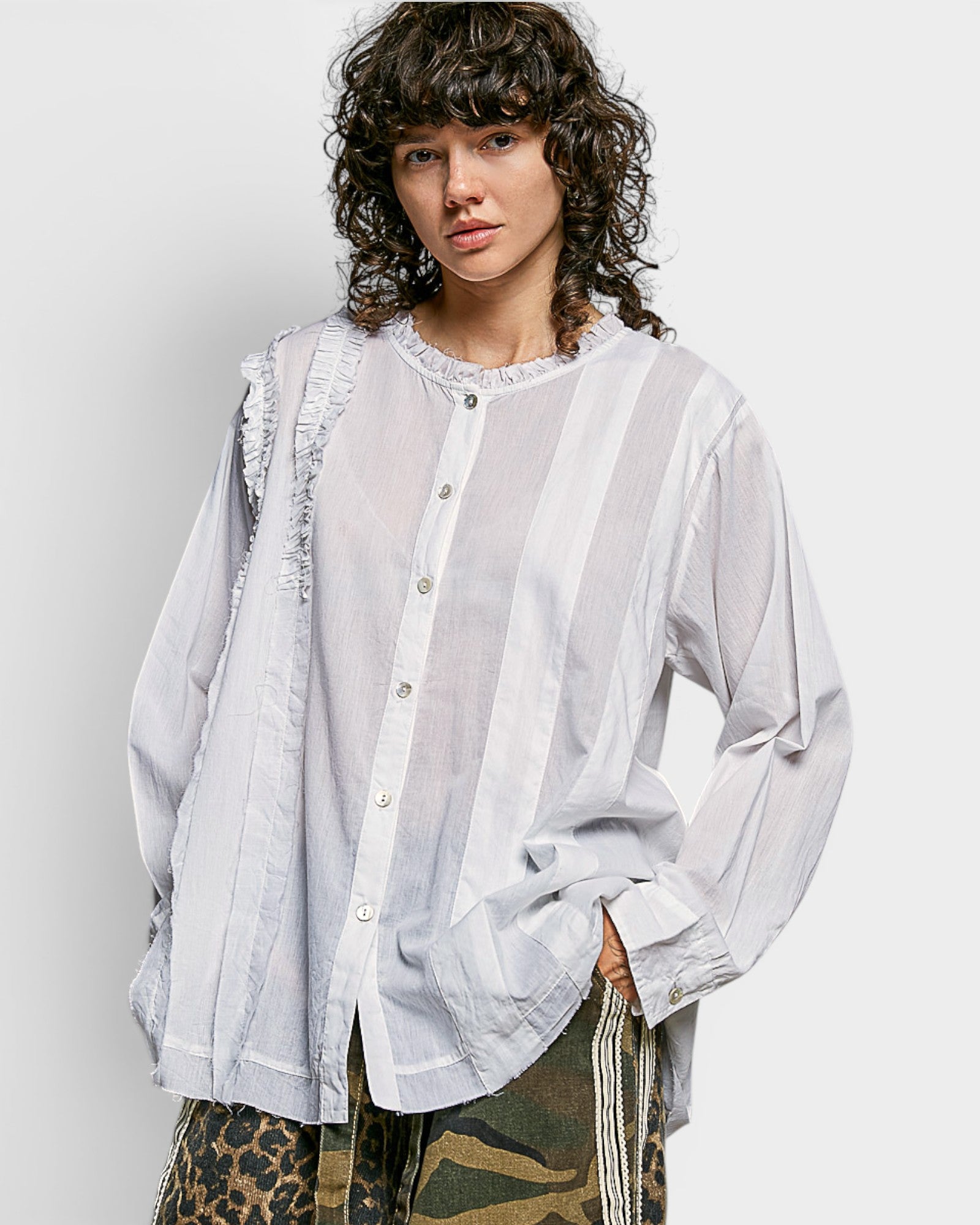 Ivory Ruffle Button Front Cotton Top